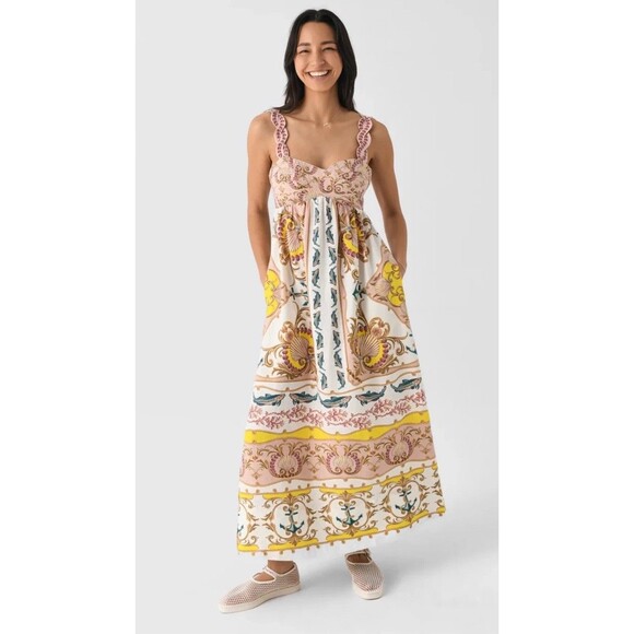 Farm Rio Maritime Magic Linen Blend Maxi Sleeveless Dress Womens XS New - Picture 1 of 16